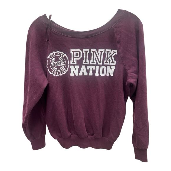 Victoria's Secret Sweaters - Victorias Secret PINK NATION Sweatshirt XS Maroon Wide Neck Long Sleeve
